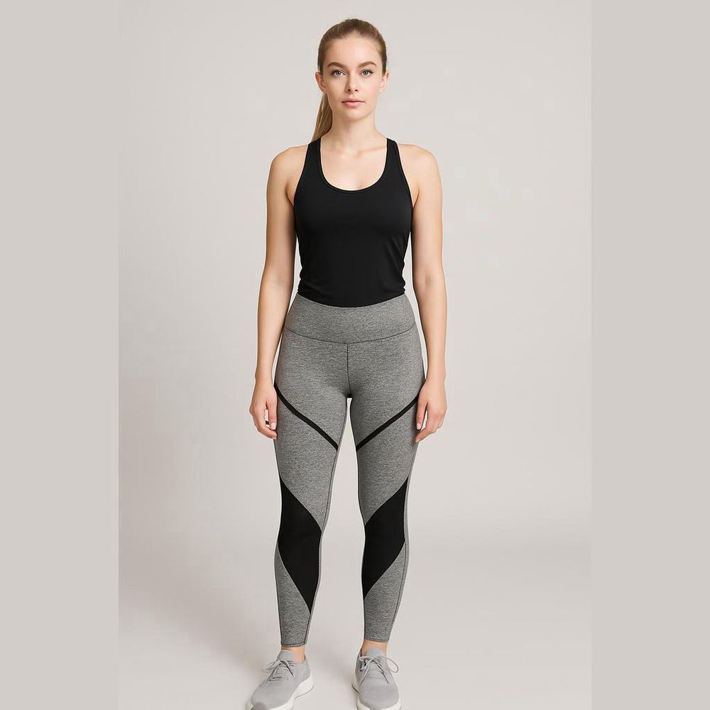 Champion Gray Athletic Leggings Black Mesh Inserts S